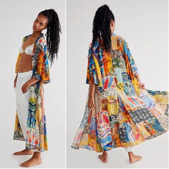 Free People Sweaters - Free People Violet Duster Kimono Cardigan Size XS Colorful Printed Graphics